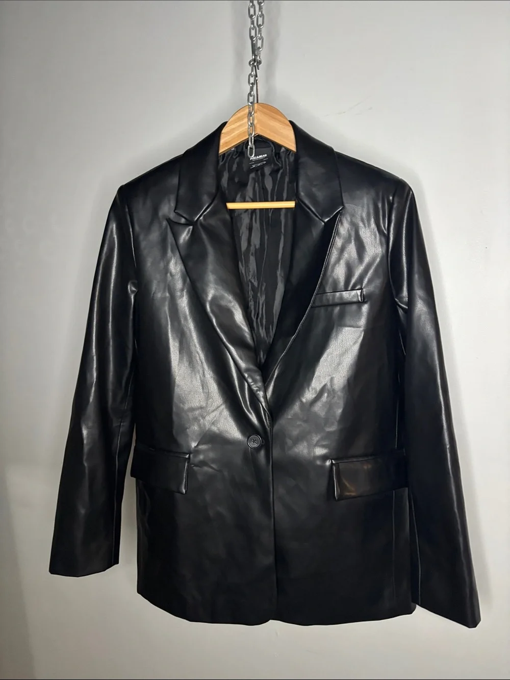 ASOS Pull&Bear 90’s Black Faux Leather Blazer Size M